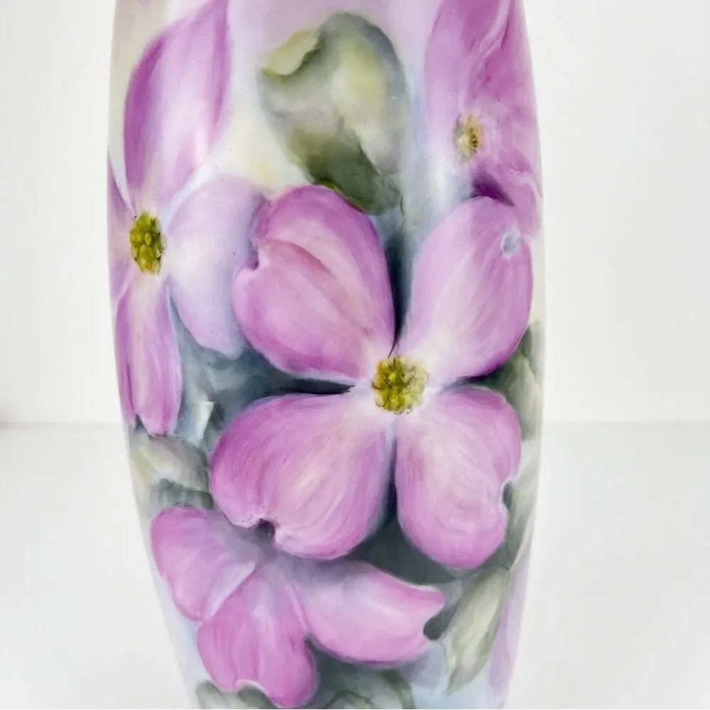 International Porcelain Art Teachers Hand Painted Pink Flowers Floral Vase - Picture 6 of 12